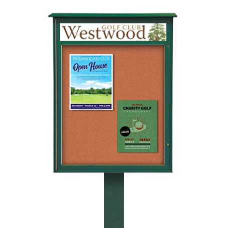 11x14 Cork Board Outdoor Message Center with Header and Posts - LEFT Hinged