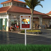 11"x 17" Outdoor Message Center Cork Board with Header and Post |  Single Locking Door, Eco-Friendly Faux Wood Information Board