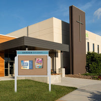 36" x 36" Viewable Area Outdoor Message Center Cork Board with Header | Single Door with Posts