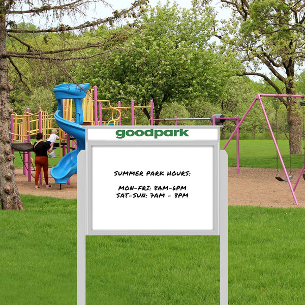 24" x 32" Viewable Area Magnetic White Dry Erase Board Outdoor Message Center with Header and Posts (Single Door)