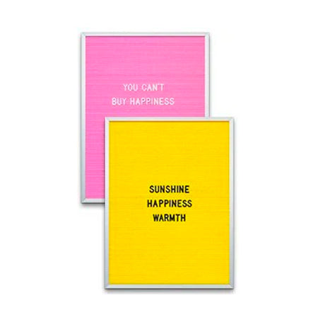 Open Face Framed Pink Letter Board and Yellow Letterboard | Letter Board 18x24 with Silver Trim Frame