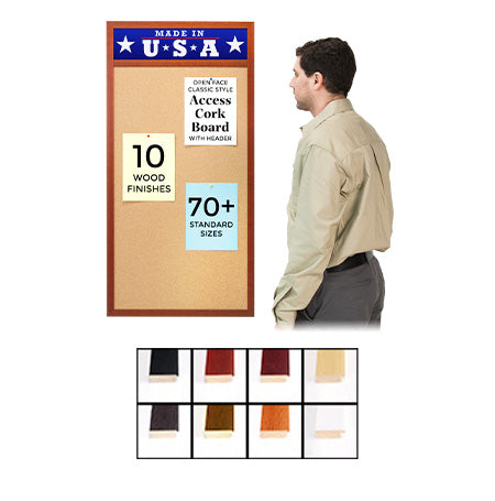 30" x 84" Open Face Wood #362 Framed Cork Board with Personalized Message Header