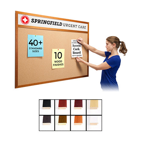 36" x 72" Open Face Wood #362 Framed Cork Board with Personalized Message Header