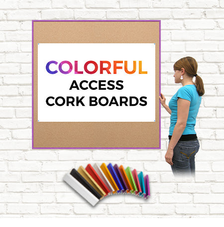 Access Cork Board™ 48x48 Frame with 12+ Colorful Metal Frames + Optional Fabric-Covered Cork in Many Finishes