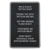 24" Wide x 36" High Black Plastic Letter Board has Grey Plastic Frame with ROUNDED CORNERS