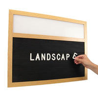 LIGHT OAK WOOD FRAMED 30x30 BLACK FELT LETTER BOARD with HEADER (SHOWN in LANDSCAPE)