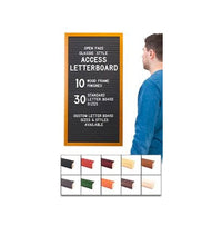 Access Letterboard | Open Face 20x20 Framed Black Vinyl Letter Board with 10 Classic Wooden 361 Frame Finishes