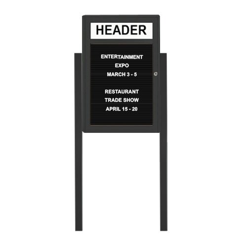 Outdoor Enclosed Letter Boards with Posts | Personalized Message Header, + Radius Edge Metal Cabinet 10 Sizes