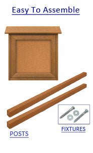 30" x 30" Outdoor Message Center Cork Board | LEFT Hinged - Single Door with Posts Information Board