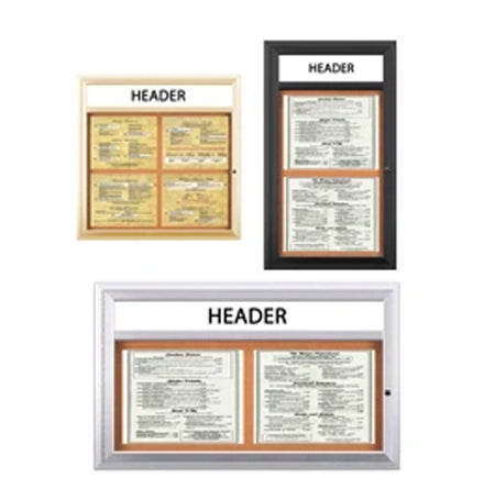 Outdoor Enclosed Menu Cases with Header & Lights for 11" x 14" Landscape Menu Sizes (Radius Edge)