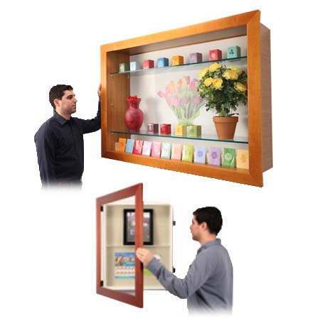 WIDE WOOD Framed Shadow Box Display Case with Glass Shelves | 20" x 30" Interior Cabinet 5" Deep
