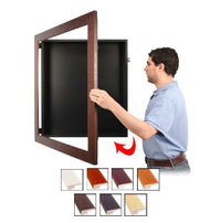 SwingFrame Designer Wide Wood Framed Shadow Boxes 4" Deep with Swing Open, Wall Mount Display Cases in 12 Sizes + Custom