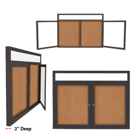 96" x 48" Enclosed Indoor Bulletin Boards with Header & Lights (Multiple Doors)