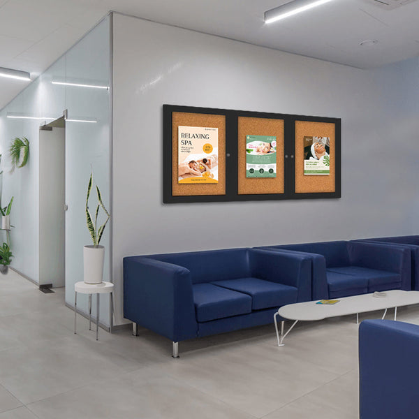 Indoor Enclosed Bulletin Boards 72 x 30 with Rounded Corners (3 DOORS)