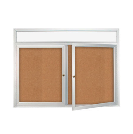 Enclosed Indoor Bulletin Boards 48 x 60 with Header & Lights (Radius Edge) (2 DOORS)