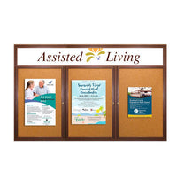 72 x 24 Indoor Wood Enclosed Bulletin Boards with Header & Lights (3 DOORS)