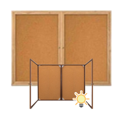 72 x 24 WOOD Indoor Enclosed Bulletin Cork Boards with Interior Lighting (2 DOORS)