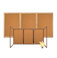 84 x 24 WOOD Indoor Enclosed Bulletin Cork Boards with Interior Lighting (3 DOORS)