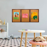 84 x 36 WOOD Indoor Enclosed Bulletin Cork Boards with Interior Lighting (3 DOORS)