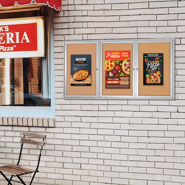 96 x 30 Enclosed Outdoor Bulletin Boards with Lights (3 DOORS)