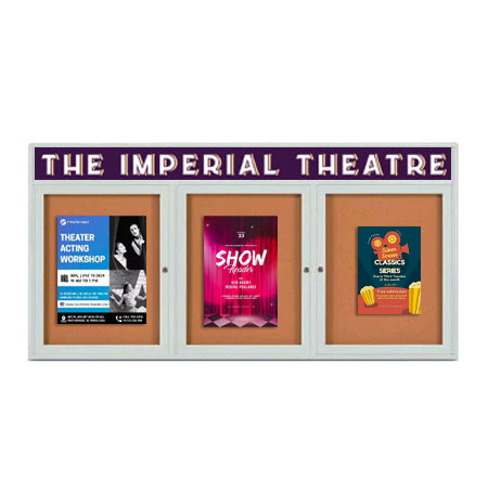 Enclosed Outdoor Bulletin Boards 72 x 30 with Message Header and Radius Edge (3 DOORS)