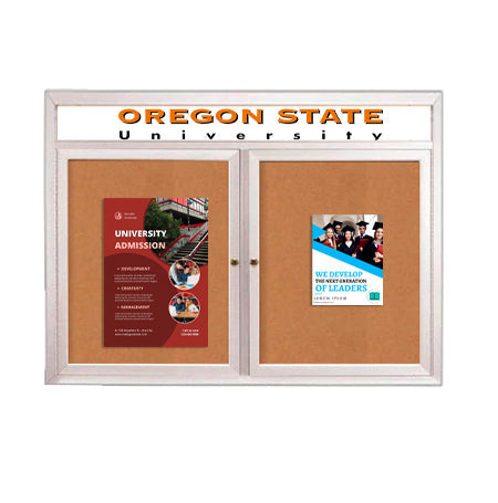 Enclosed Outdoor Bulletin Boards 84 x 30 with Header & Lights (Radius Edge) (2 DOORS)