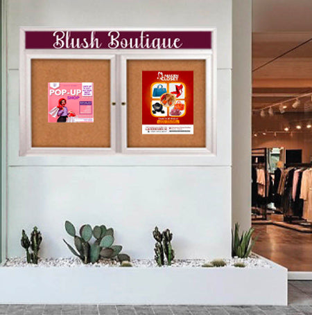 Enclosed Outdoor Bulletin Boards 84 x 30 with Header & Lights (Radius Edge) (2 DOORS)