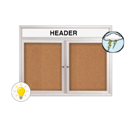 Enclosed Outdoor Bulletin Boards 96 x 48 with Header & Lights (Radius Edge) (2 DOORS)