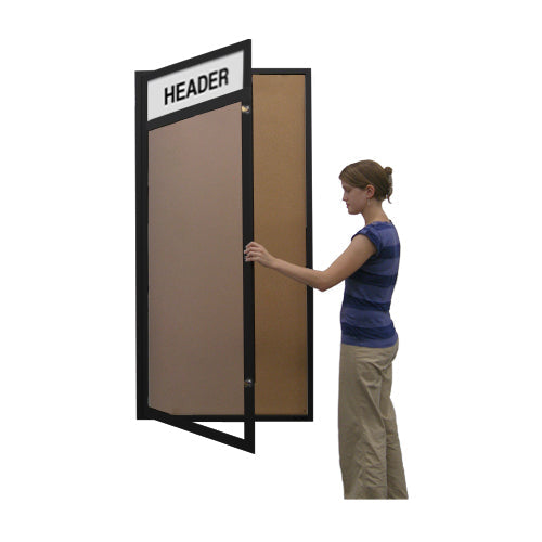 Extra Large 48 x 72 Indoor Enclosed Bulletin Board SwingCase with Your Message Header and LED Lighting + XL Single Door Cabinet