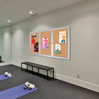 72 x 30 INDOOR Enclosed Bulletin Cork Boards 3 DOOR