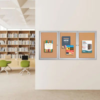 84 x 24 INDOOR Enclosed Bulletin Cork Boards 3 DOOR