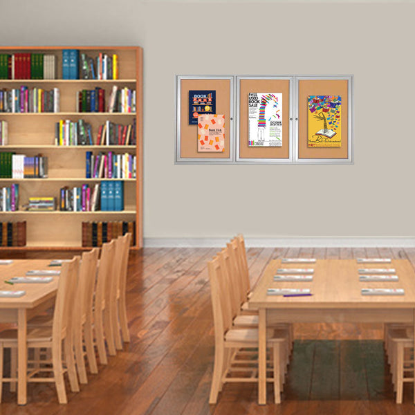 84 x 36 INDOOR Enclosed Bulletin Cork Boards 3 DOOR