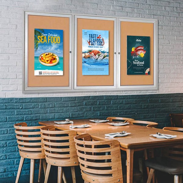 96 x 30 INDOOR Enclosed Bulletin Cork Boards 3 DOOR