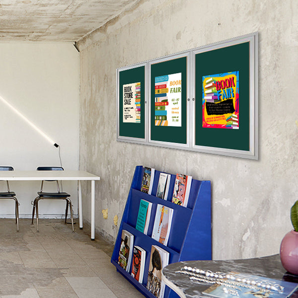 96 x 30 INDOOR Enclosed Bulletin Cork Boards 3 DOOR