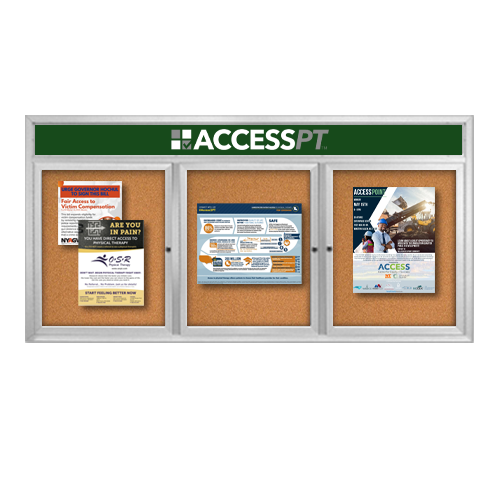 Indoor Enclosed Bulletin Boards 72" x 30" with Message Header (3 DOORS)