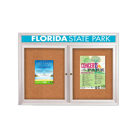 Indoor Enclosed Bulletin Boards 84" x 24" with Message Header (2 DOORS)