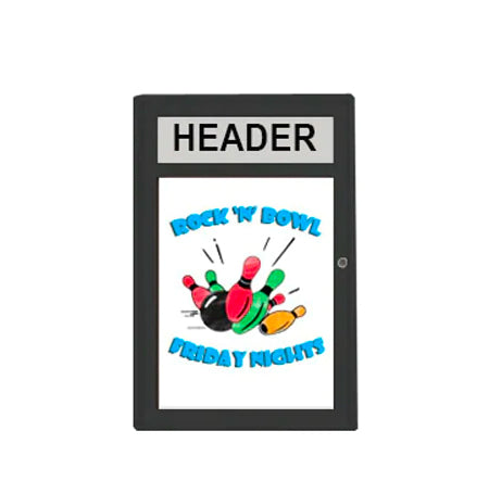 Indoor Enclosed Dry Erase White Marker Boards + Message Header | Rounded Cabinet Corners | Single Locking Door