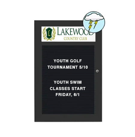 Outdoor LED Lighted Letter Board Display Cases with Your Personalized Message Header | Single Door, Metal Cabinet in 7 Sizes + Custom Options