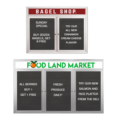 Outdoor Enclosed Letter Boards with Header and Radius Edges | Multiple Doors | 2 and 3 Door in 35+ Sizes