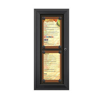 Outdoor Enclosed Magnetic Restaurant Menu Display Case | Tall, Wall Mount Metal Cabinet Holds Two 8.5" x 14" Portrait Menus STACKED