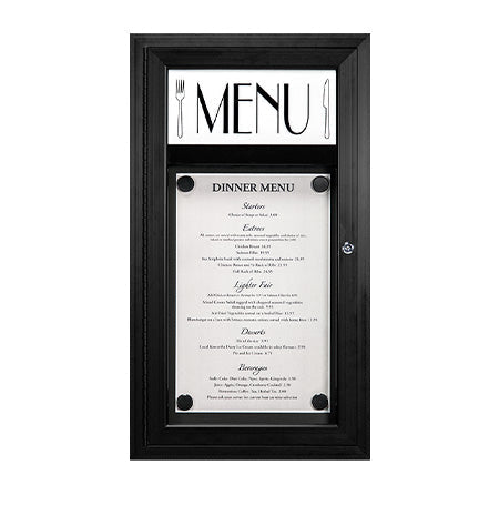 MAGNETIC Outdoor Enclosed Menu Case 17x30 with Custom Printed Restaurant Menu Display Header - Choose | CAFE | MENU | BISTRO | TODAY'S SPECIALS