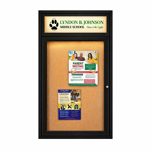 Outdoor Enclosed LED Lighted Poster Display Cases + Personalized Header | SwingCase Single Locking Door Metal Cabinets in 10 Sizes