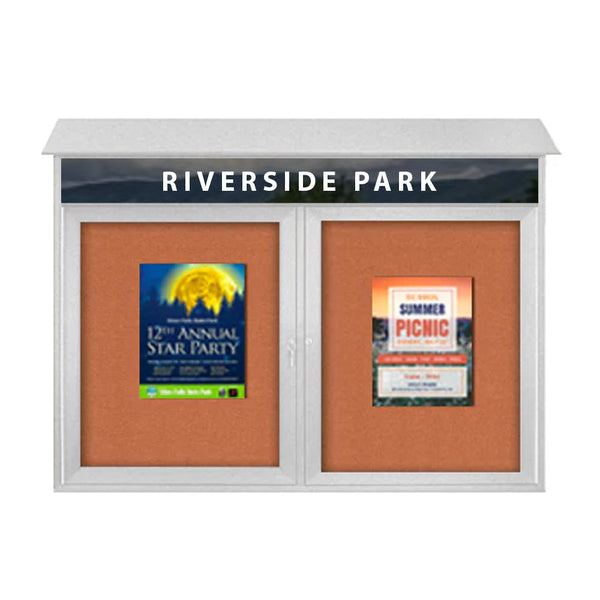 48" x 48" 2-Door Cork Board Message Center with Header (Image Not to Scale)