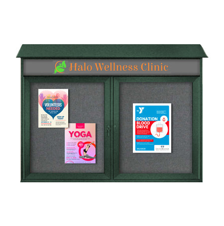 60" x 30" 2-Door Cork Board Message Center with Header (Image Not to Scale)