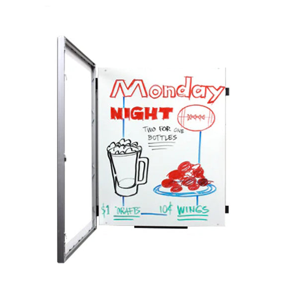 SwingFrame Classic Dry Erase White Marker Board | Indoor Enclosed, Swing Open White Board Display Frames