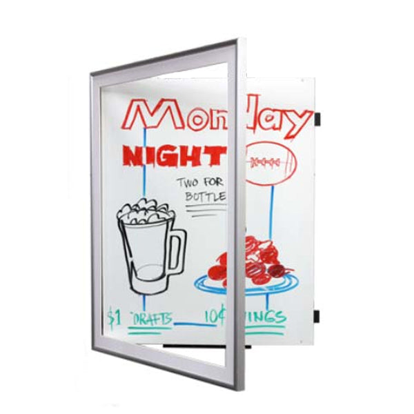 SwingFrame Classic Dry Erase White Marker Board | Indoor Enclosed, Swing Open White Board Display Frames