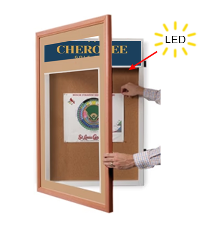 Designer Wood Bulletin Board 24 x 36 SwingFrames with Header & Lights