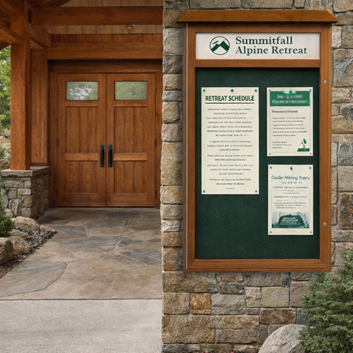 26" x 42" Outdoor Message Center Cork Board with Header (Left Hinged Single Door)