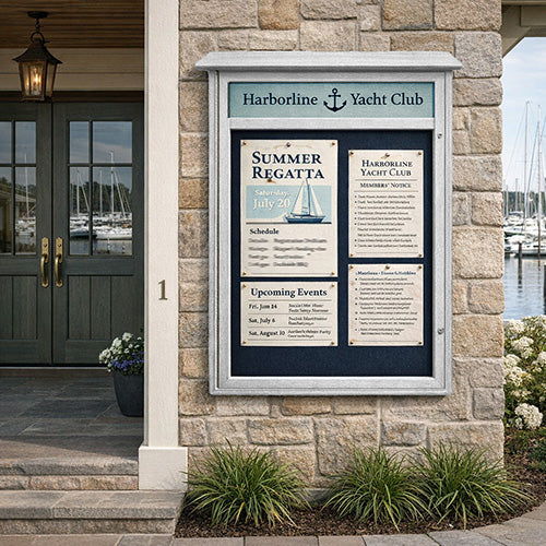 38" x 54" Outdoor Message Center Cork Board with Header (Left Hinged Single Door)