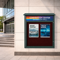 Eco-Design 48 x 48 Outdoor Message Center with Bulletin Board + Header | Left Hinged Single Door | Faux Wood Finishes